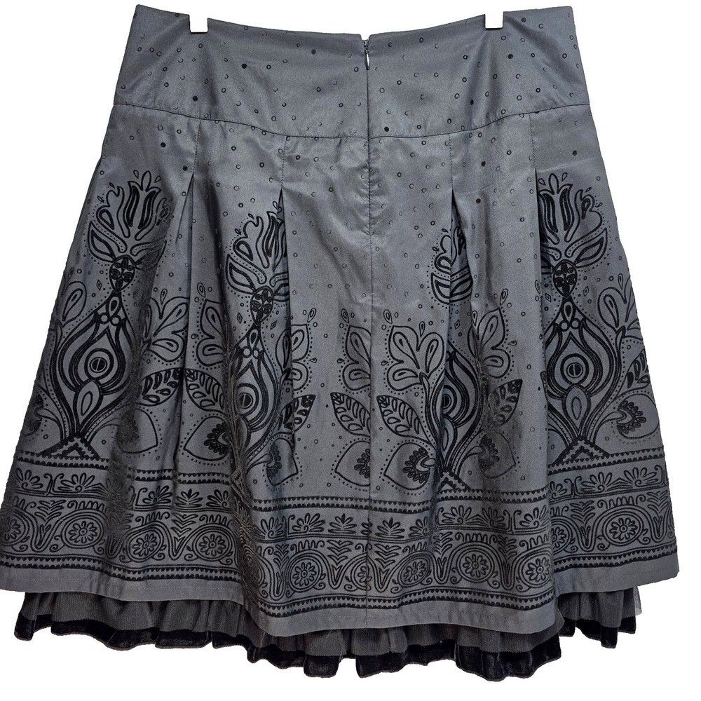 Y2K Floral Embroidered Skirt Black Pleated Gypsy Fairy Wimsigoth‎ Witchy Sz 12 - Picture 2 of 9